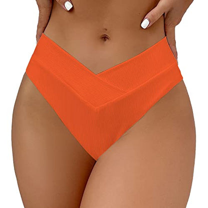 SherryDC Women's V Cut High Waisted Bikini Bottom Ribbed High Cut Cheeky Swimsuit Bathing Suit Bottoms