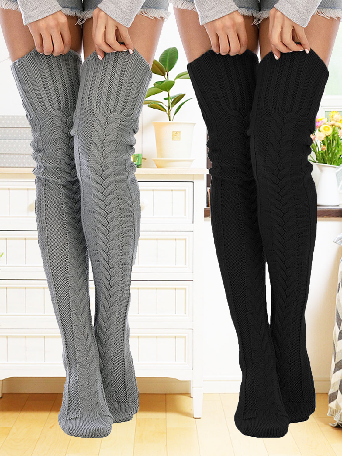 SherryDC Cozy Cable Knit Thigh Highs - Embrace Winter in Style