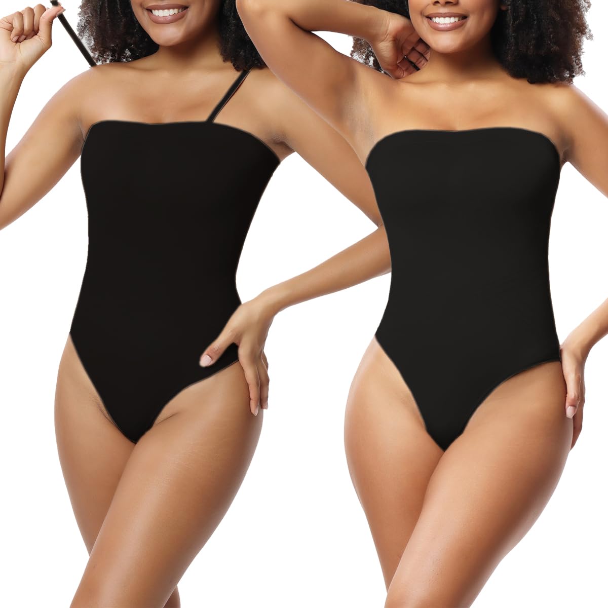 Women's Spaghetti Strap Bodysuits Sexy Sleeveless Removable Strap Tops One Piece Shapewear Bodysuits Tops