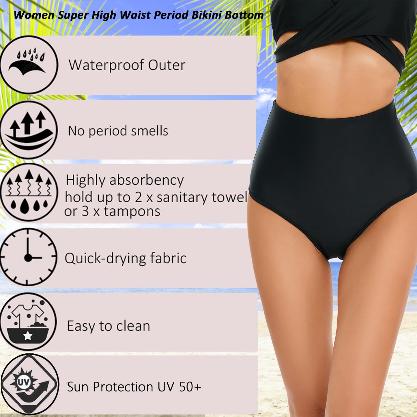 SherryDC Women's Period Swimwear Bikini Swim Bottoms High Waisted Swimsuit Bathing Suit Underwear for Teen Girls