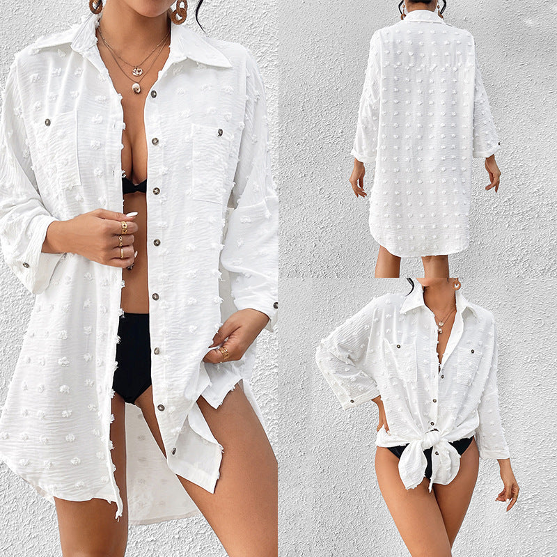 SherryDC Women's Swimsuit Coverups Bikini Bathing Suit Cover Ups Loose Cover-Up Casual Blouse Tops Beach Dress Shirt